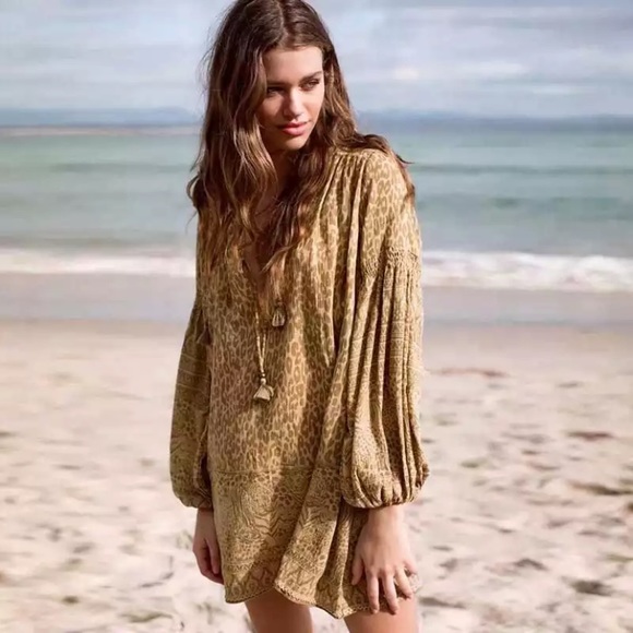 Leopard Animal Print Tunic Long Sleeve Mini Dress - Picture 3 of 9